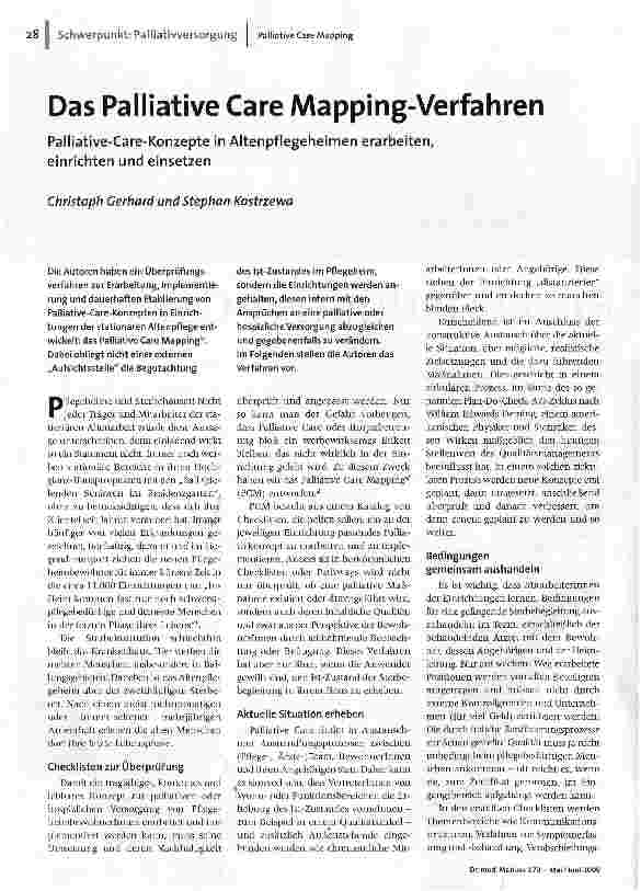 Das Palliative Care Mapping-VerfahrenPalliative-Care-Konzepte in Altenpflegeheimen erarbeiten, einrichten und einsetzen