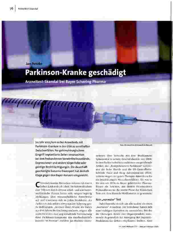 Parkinson-Kranke geschädigt Arzneitest-Skandal bei Bayer Schering Pharma