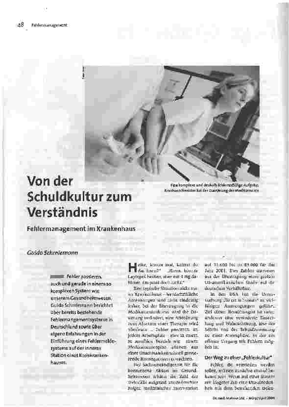[doc_89752] Von der Schuldkultur zum VerständnisFehlermanagement im Krankenhaus