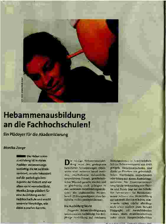[doc_86899] Hebammenausbildung an die Fachhochschulen!Ein Plädoyer für die Akademisierung