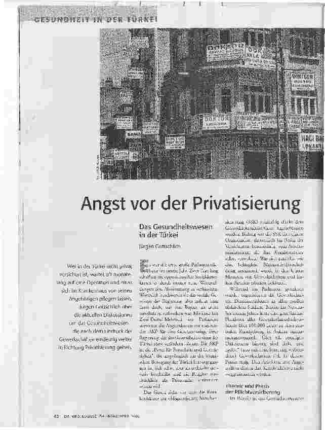 [doc_84449] Angst vor der Privatisierung. Das Gesundheitswesen in der Türkei