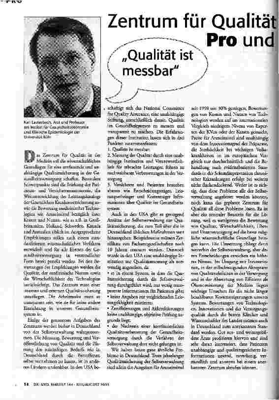 [doc_68534] Zentrum für Qualität in der Medizin - Pro und Contra