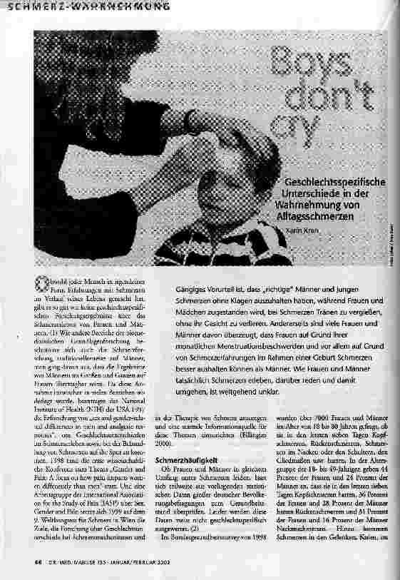 [doc_61775] Boys dont cry Geschlechtsspezifische Unterschiede in der Wahrnehmung von Alltagsschmerzen