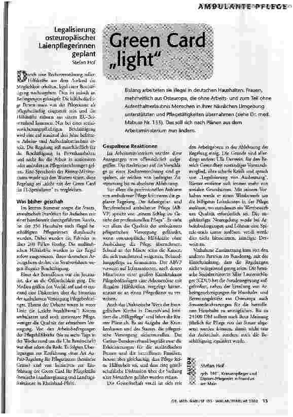 [doc_61765] Green Card light Legalisierung osteuropäischer Laienpflegerinnen geplant