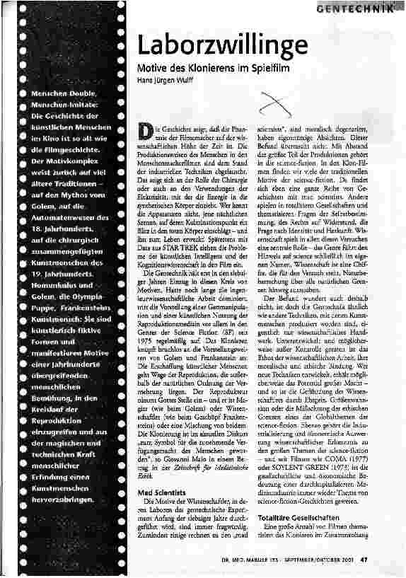 [doc_59605] Laborzwillinge Motive des Klonierens im Spielfilm
