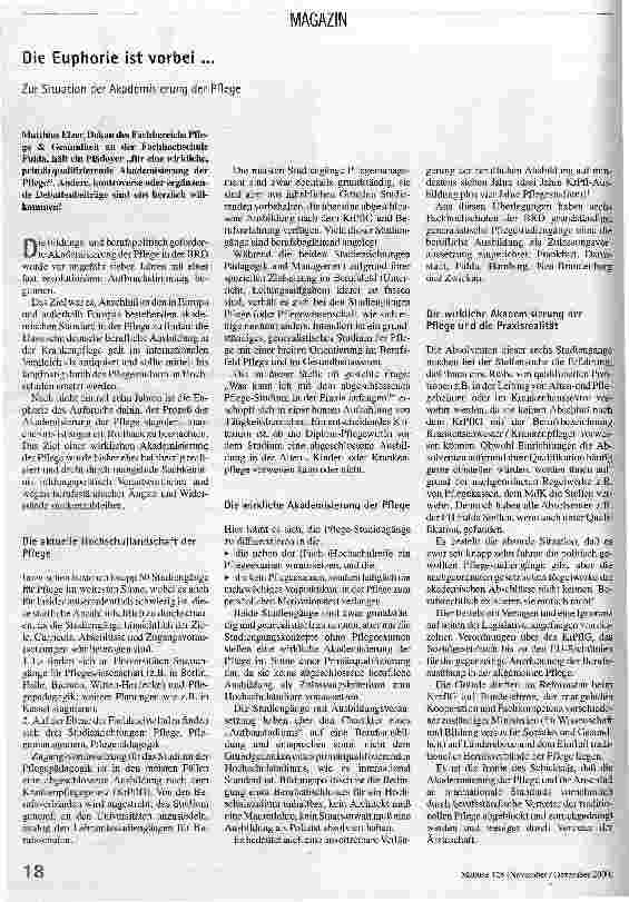 [doc_55371] Die Euphorie ist vorbei... Zur Situation der Akademisierung der Pflege