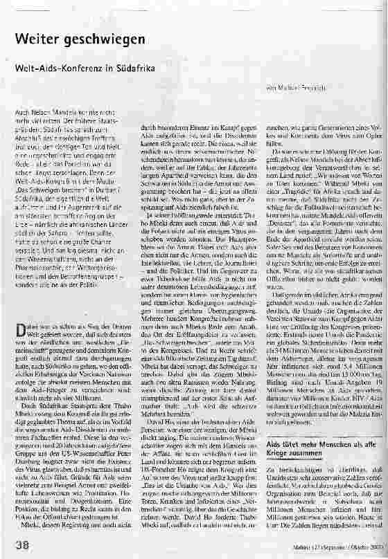 [doc_54724] Weiter geschwiegen Welt-Aids-Konferenz in Südafrika