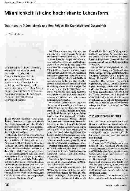 [doc_53496] Männlichkeit ist eine hochriskante Lebensform Traditionelle Männlichkeit und ihre Folgen für Krankheit und Gesundheit
