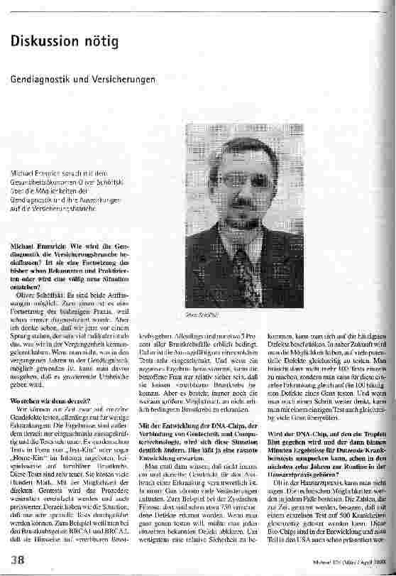 [doc_52877] Diskussion nötig Gendiagnostik und Versicherungen
