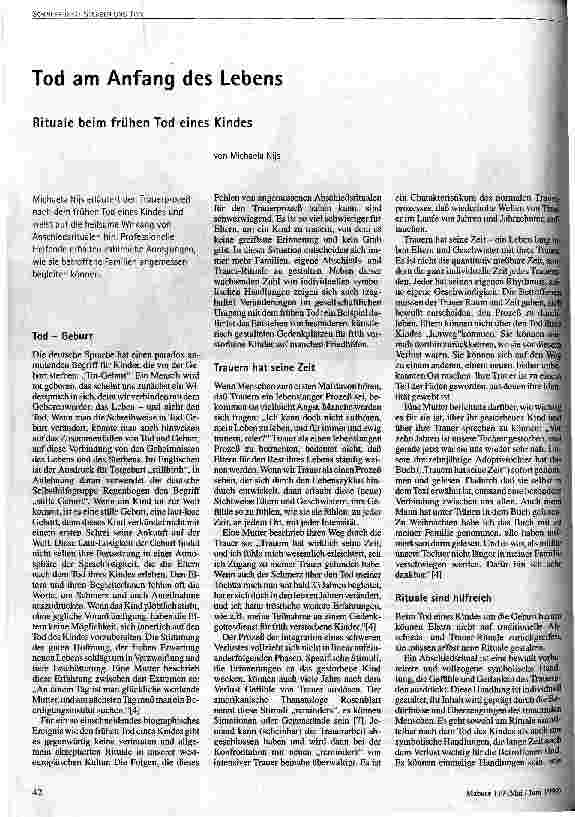 [doc_49812] Tod am Anfang des Lebens Rituale beim frühen Tod eines Kindes