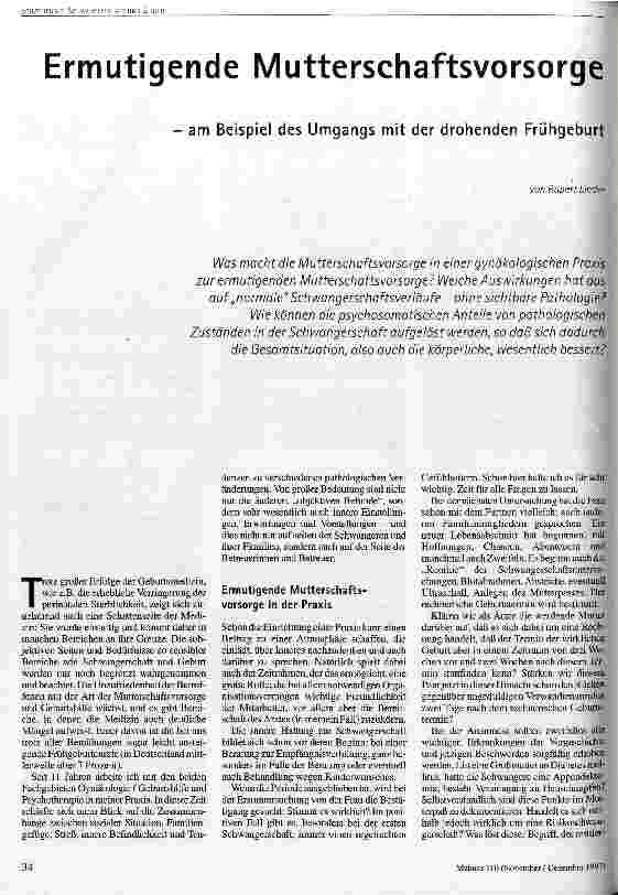 [doc_43362] Ermutigende Mutterschaftsvorsorge - am Beispiel des Umgangs mit der drohenden Frühgeburt
