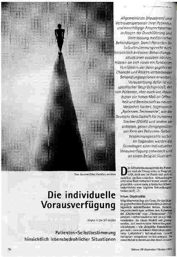 [doc_42573] Die individuelle Vorausverfügung Patienten-Selbstbestimmung hinsichtlich lebensbedrohlicher Situationen