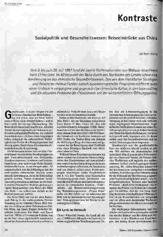 [doc_42570] Kontraste Sozialpolitik und Gesundheitswesen: Reiseeindrücke aus China