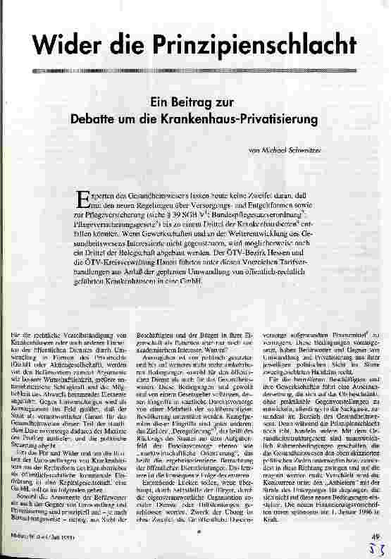 [doc_34557] Wider die Prinzipienschlacht Ein Beitrag zur Debatte um die Krankenhaus-Privatisierung