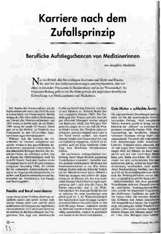 [doc_34267] Karriere nach dem Zufallsprinzip Berufliche Aufstiegschancen von Medizinerinnen