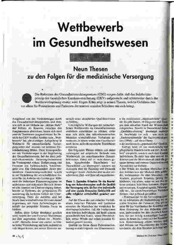 [doc_33731] Wettbewerb im Gesundheitswesen Neun Thesen zu den Folgen für die medizinische Versorgung