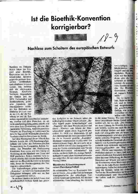 [doc_33258] Ist die Bioethik-Konvention korrigierbar? nachlese zum Scheitern des europäischen Entwurfs