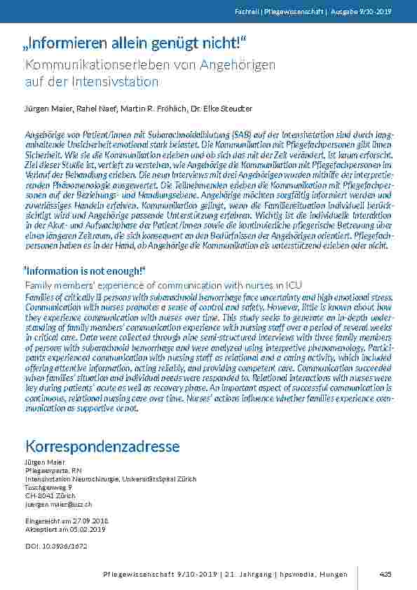 [doc_201798] „Informieren allein genügt nicht! “. Kommunikationserleben von Angehörigen auf der Intensivstation