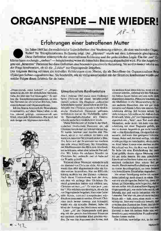 [doc_28976] Organspende - nie wieder Erfahrungen einer betroffenen Mutter