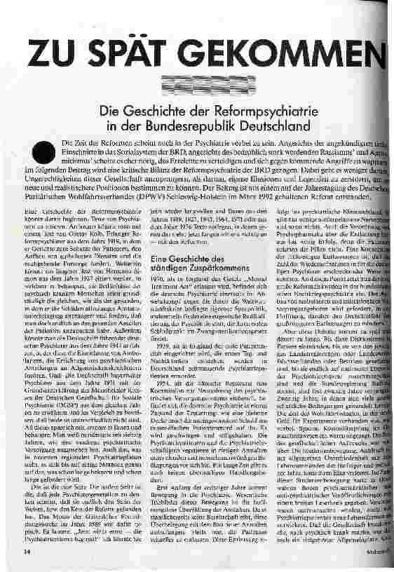 [doc_28701] Zu spät gekommen Die Geschichte der Reformpsychiatrie in der BRD