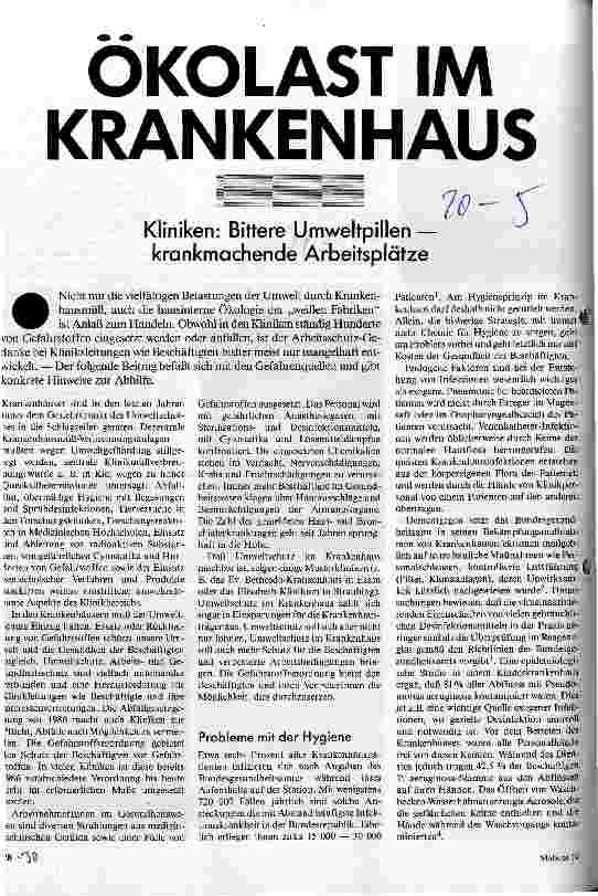 [doc_26359] Ökolast im Krankenhaus Kliniken: Bittere Umweltpillen - krankmachende Arbeitsplätze