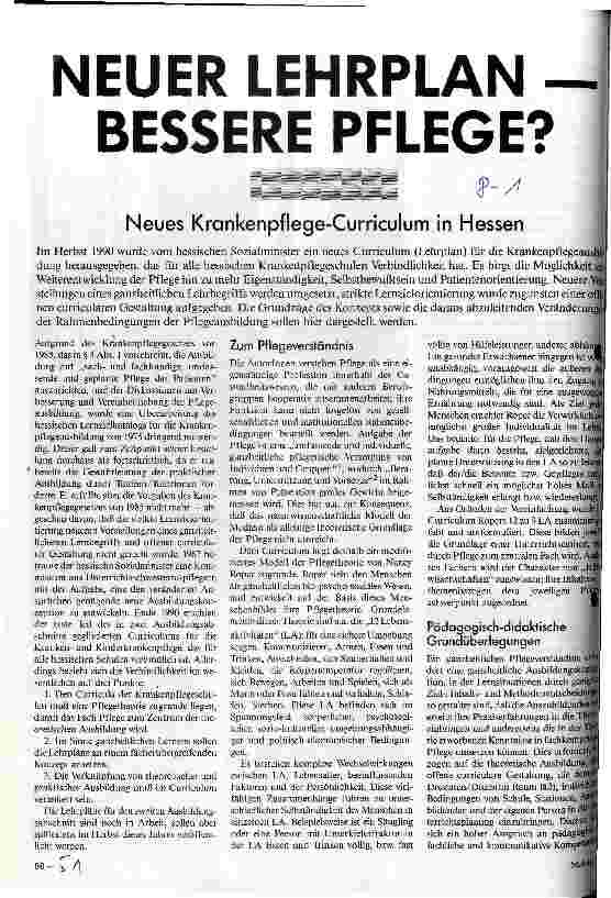 [doc_26015] Neuer Lehrplan - bessere Pflege? Neues Krankenpflege-Curriculum in Hessen