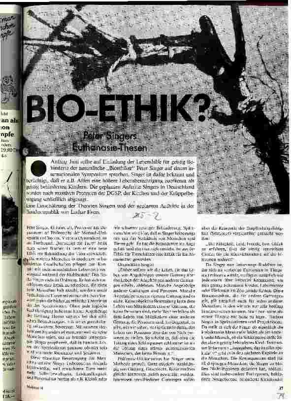 [doc_21298] Bio-Ethik? Peter Singers Euthanasie-Thesen