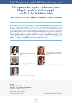 [doc_572025] Die Implementierung der familienzentrierten Pflege in den Gesundheitssprengeln des Südtiroler Sanitätsbetriebes