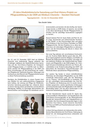 [doc_579174] 25 Jahre Medizinhistorische Sammlung und Oral-History-Projekt zur Pflegeausbildung in der DDR am Klinikum Chemnitz – Standort Küchwald Tagungsbericht – 12. bis 13. Dezember 2025