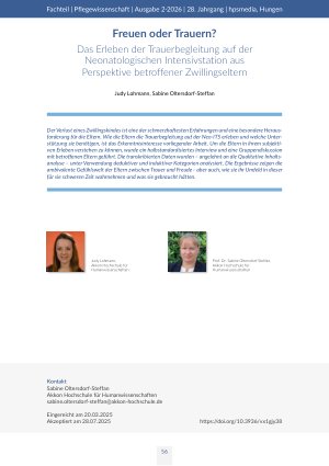 [doc_582123] Freuen oder Trauern? Das Erleben der Trauerbegleitung auf der Neonatologischen Intensivstation aus Perspektive betroffener Zwillingseltern