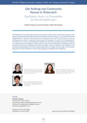 [doc_582122] Der Auftrag von Community Nurses in Österreich .  Qualitative Studie zur Perspektive der Berufsangehörigen