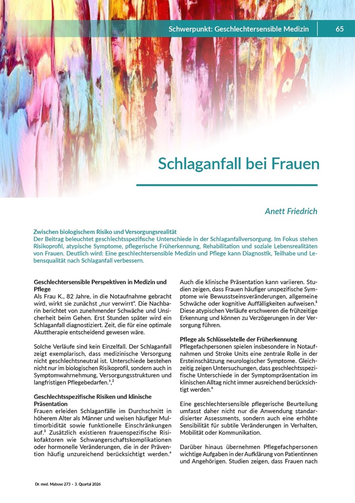 [doc_772515] Schlaganfall bei Frauen – Zeitschrift für alle Gesundheitsberufe
