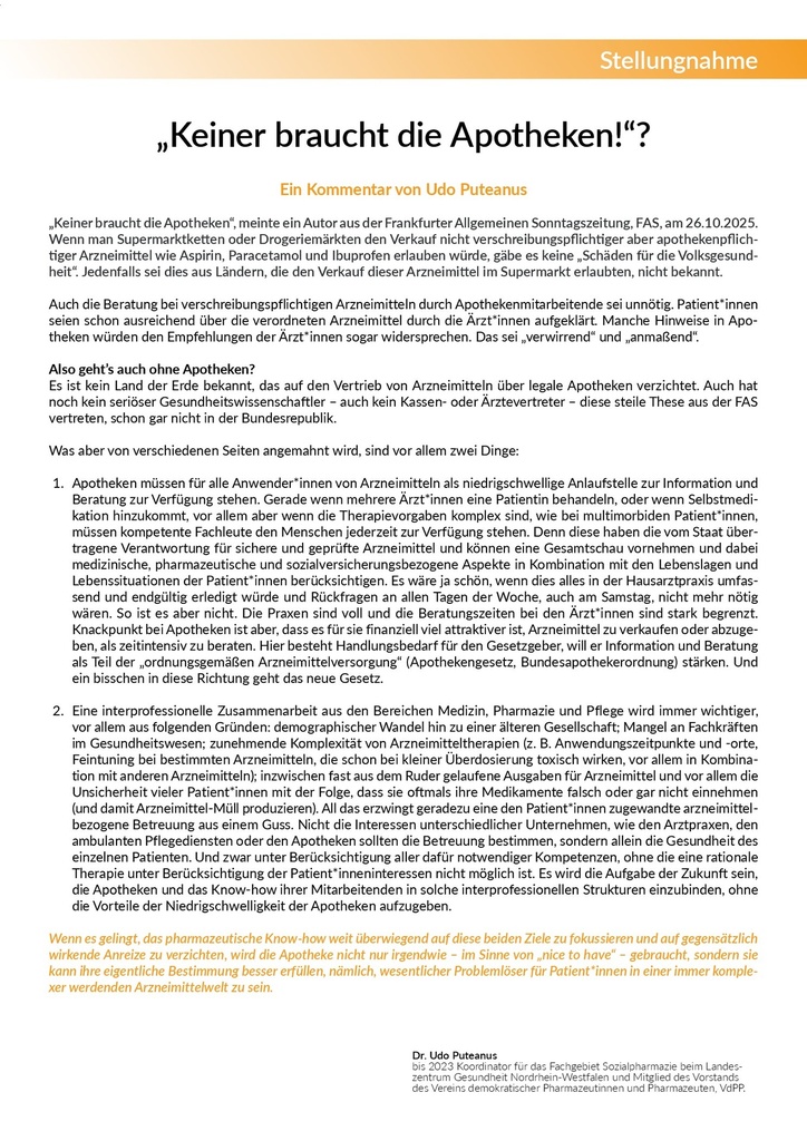 [doc_772504] „Keiner braucht die Apotheken!“? – Zeitschrift für alle Gesundheitsberufe