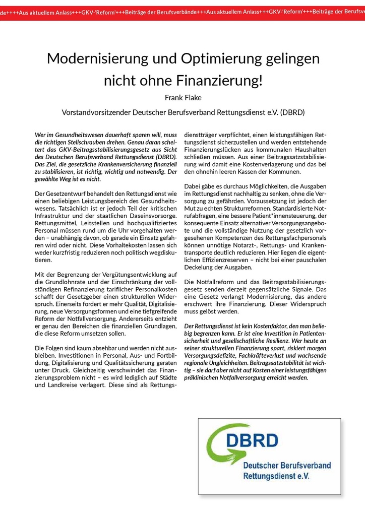 Modernisierung und Optimierung gelingen nicht ohne Finanzierung! – Zeitschrift für alle Gesundheitsberufe