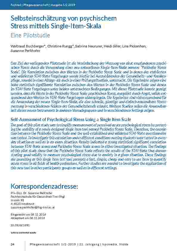 [doc_201739] Selbsteinschätzung von psychischem Stress mittels Single-Item-Skala. Eine Pilotstudie