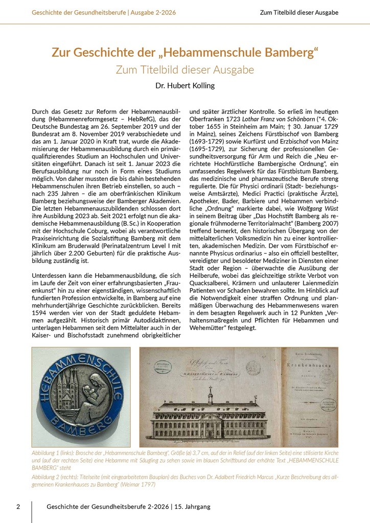 Zur Geschichte der „Hebammenschule Bamberg“ – Das Journal für historische Forschung der Pflege- und Gesundheitsberufe