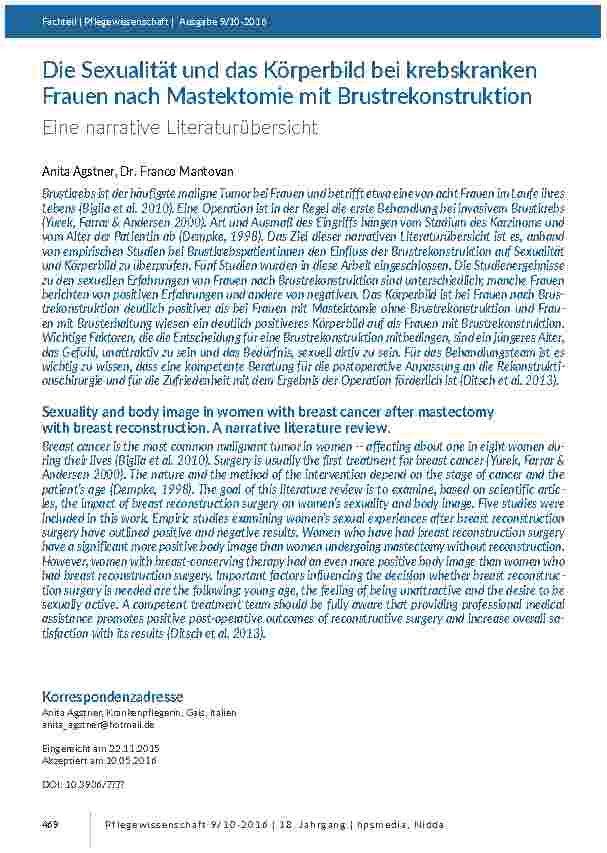 [doc_201538] Die Sexualität und das Körperbild bei krebskranken Frauen nach Mastektomie mit Brustrekonstruktion