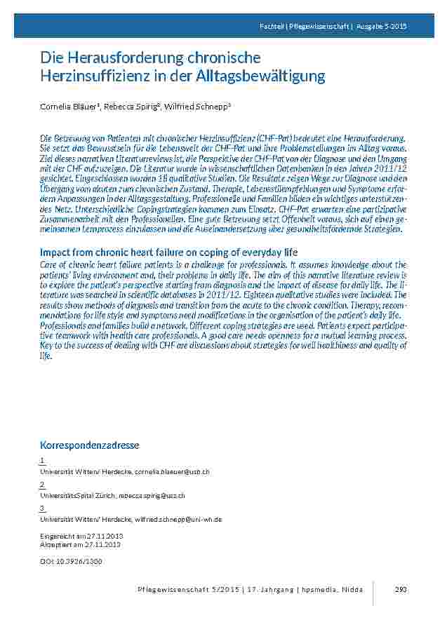 [doc_201402] Die Herausforderung chronische Herzinsuffizienz in der Alltagsbewältigung