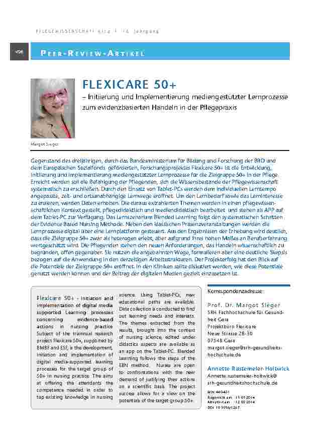 [doc_201363] Flexicare 50+: – Initiierung und Implementierung mediengestützter Lernprozesse zum evidenzbasierten Handeln in der Pflegepraxis