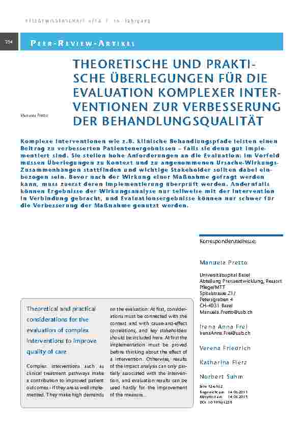 [doc_201352] Theoretische und praktische Überlegungen für die Evaluation komplexer Interventionen zur Verbesserung der Behandlungsqualität